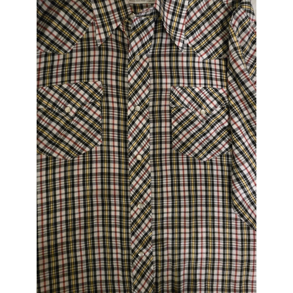 Prior Western Mens Medium Plaid Cowboy Pearl Snap Button Down Shirt Long Sleeve - Picture 4 of 8